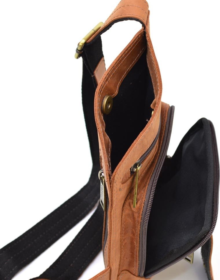 Тонкая мужская сумка-кобура из винтажной кожи рыжего цвета TARWA (19684)