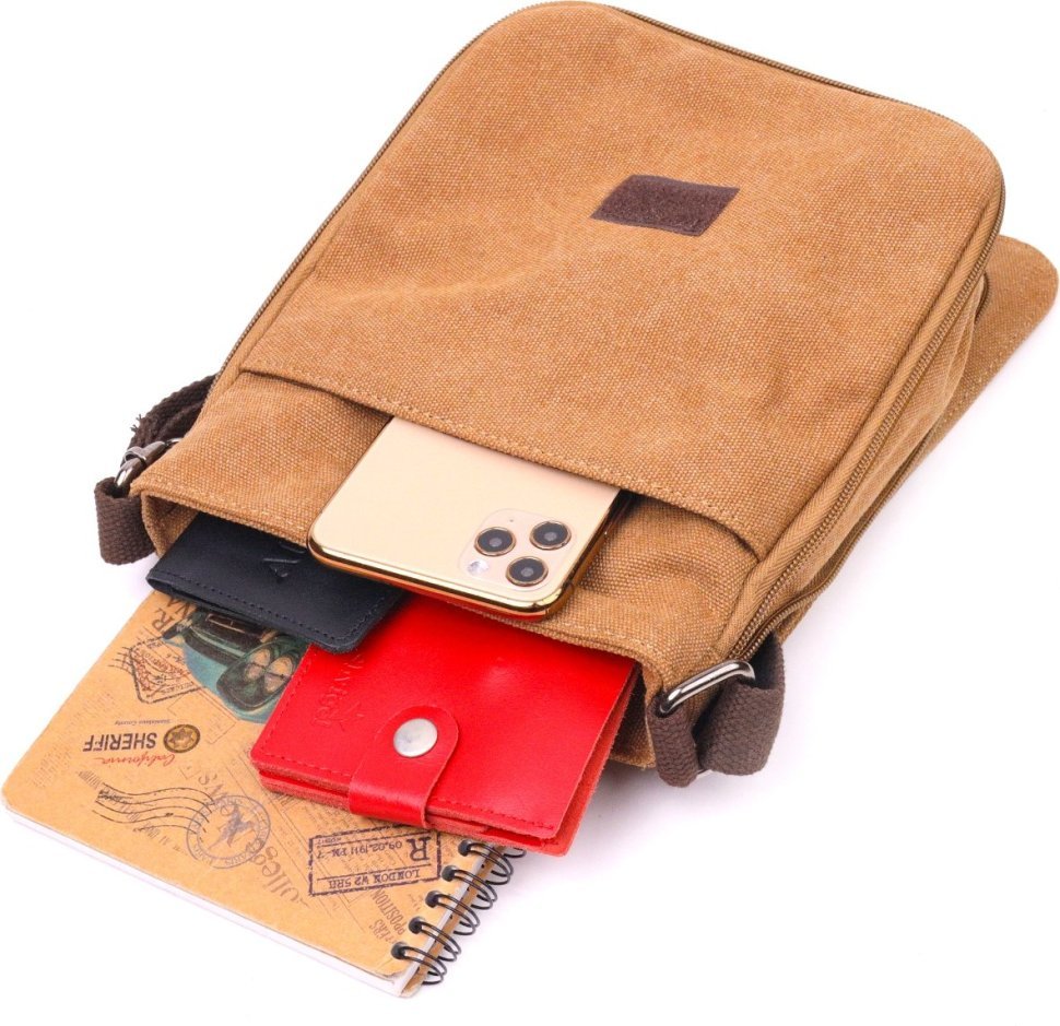 Функциональная мужская сумка-планшет из текстиля в рыжем цвете Vintage (2421268)