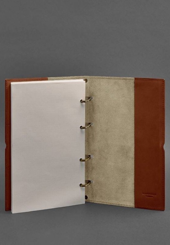 Кожаный блокнот А4 на кольцах (софт-бук) в мягкой обложке светло-коричневого цвета - BlankNote (42670)