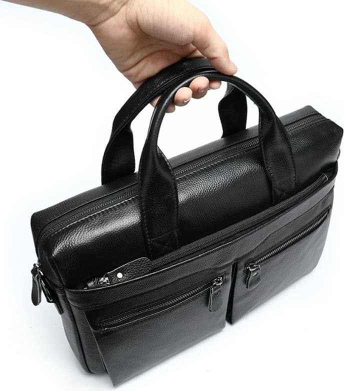 Мужская черная сумка из качественной кожи под ноутбук и документы Keizer (21925)
