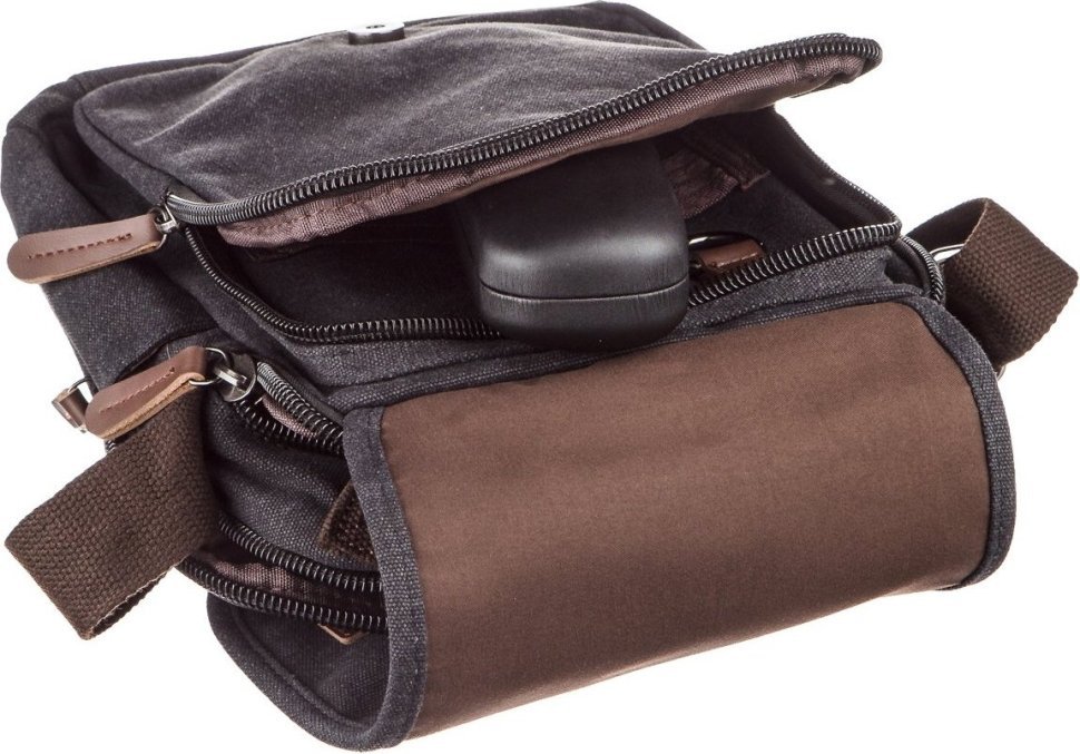 Стильная мужская сумка на два отделения из текстиля черного цвета Vintage (20199)