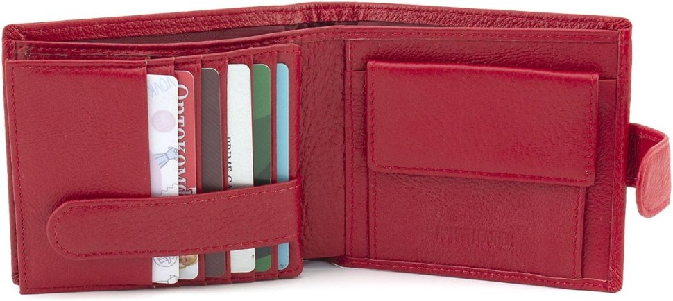 Женский кошелек из натуральной кожи красного цвета с блоком для карт ST Leather 1767470