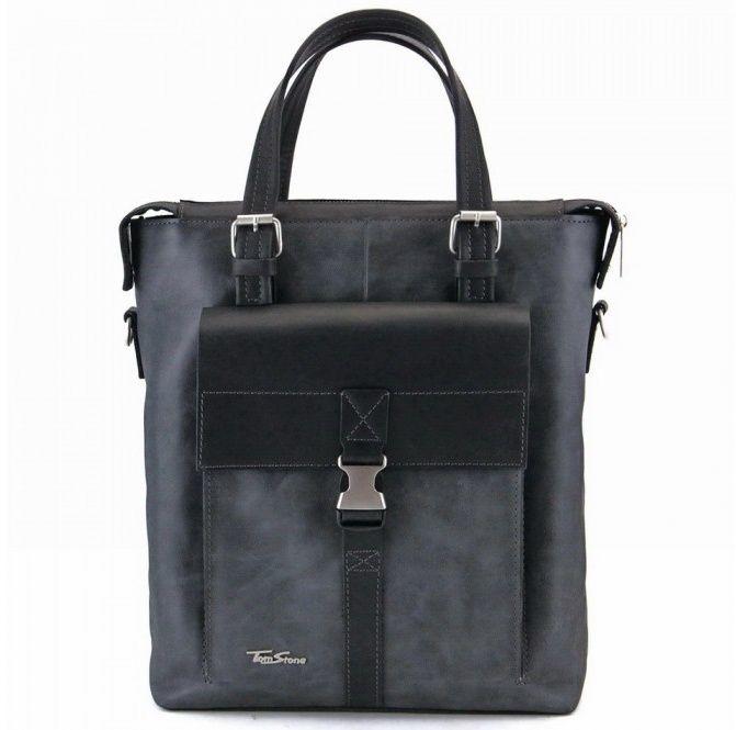 Вместительная мужская сумка черного цвета из кожи с винтажным эффектом Tom Stone (12185)