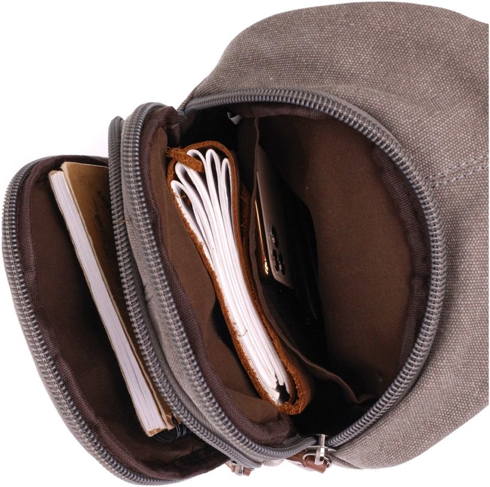 Серая мужская текстильная сумка-рюкзак среднего размера Vintagе 2422173