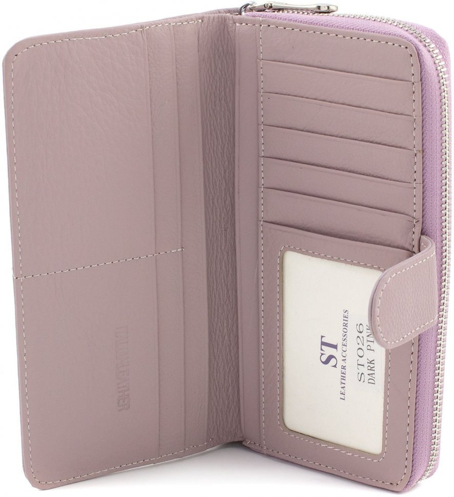 Темно-розовый женский кошелек из натуральной кожи с секциями под карточки ST Leather (15340)