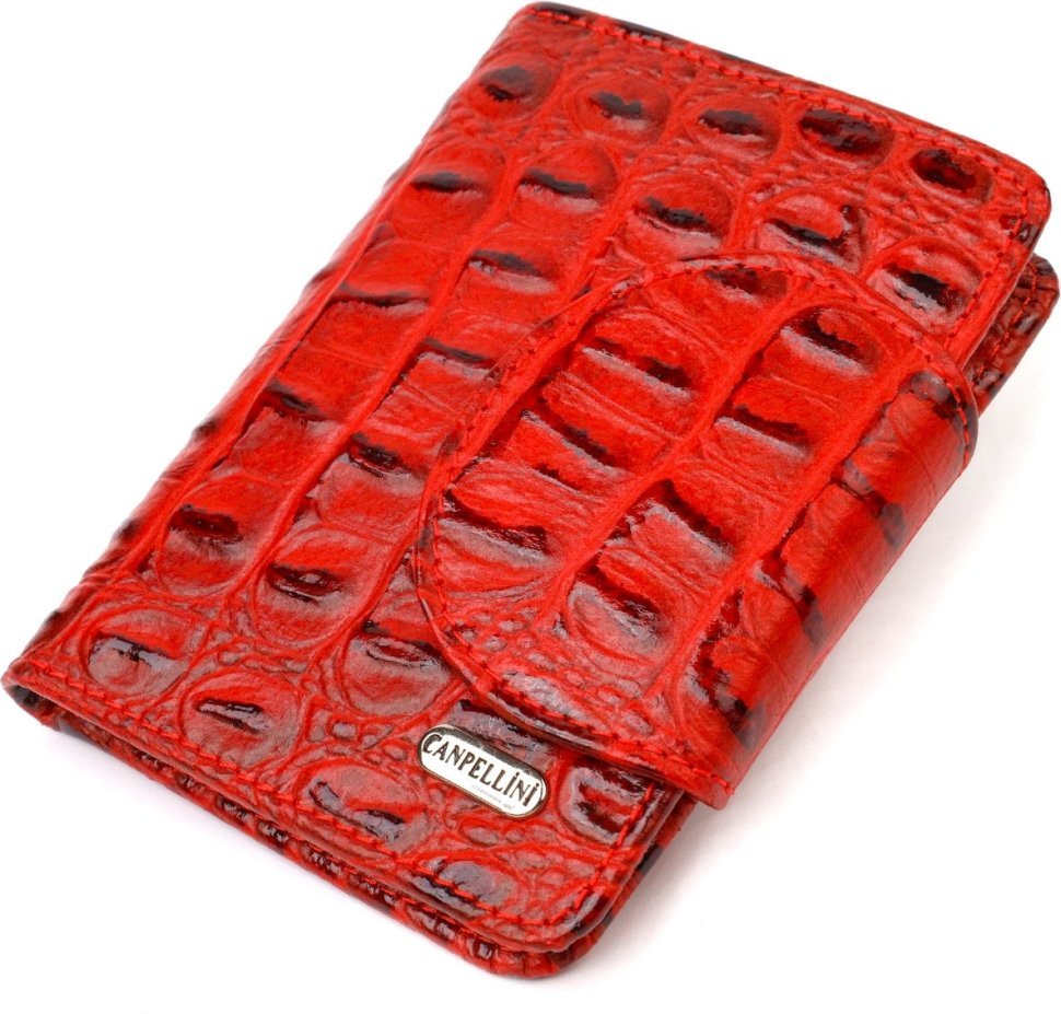 Красный женский кошелек среднего размера из натуральной кожи с тиснением под крокодила CANPELLINI (2421807)