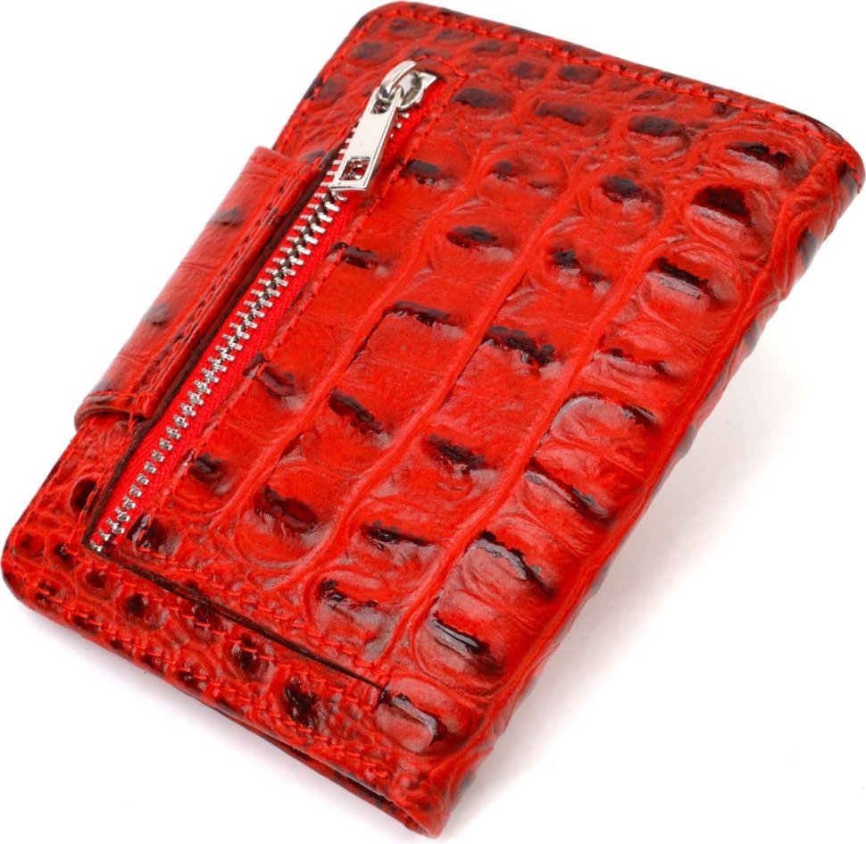 Красный женский кошелек среднего размера из натуральной кожи с тиснением под крокодила CANPELLINI (2421807)
