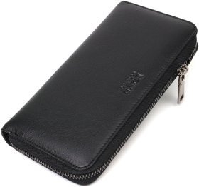 Класичний гаманець чорного кольору з натуральної гладкої шкіри на блискавці BOND (2422054)