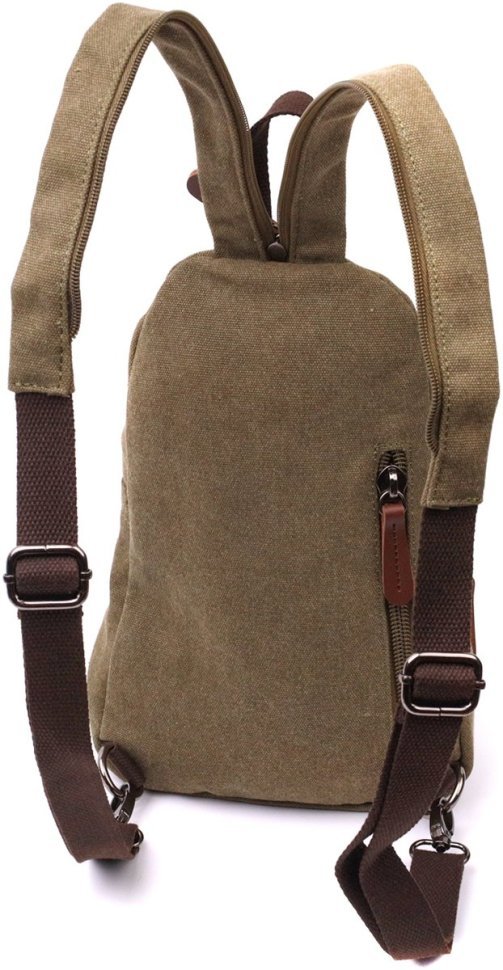 Мужской слинг-рюкзак из текстиля оливкового цвета Vintagе 2422174