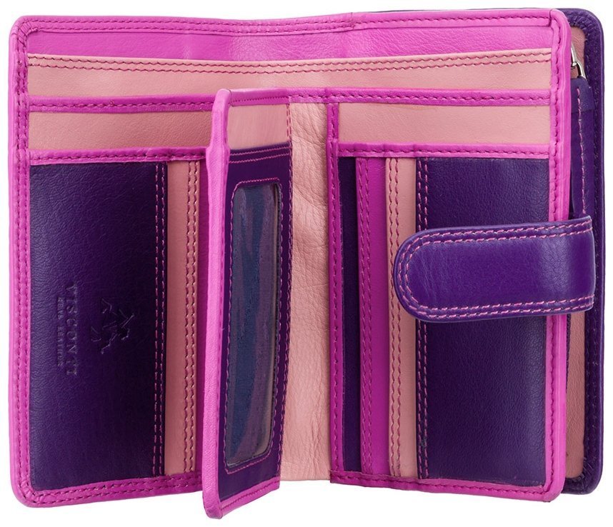 Розово-фиолетовый женский кошелек среднего размера из натуральной кожи на кнопке Visconti Fiji 68871