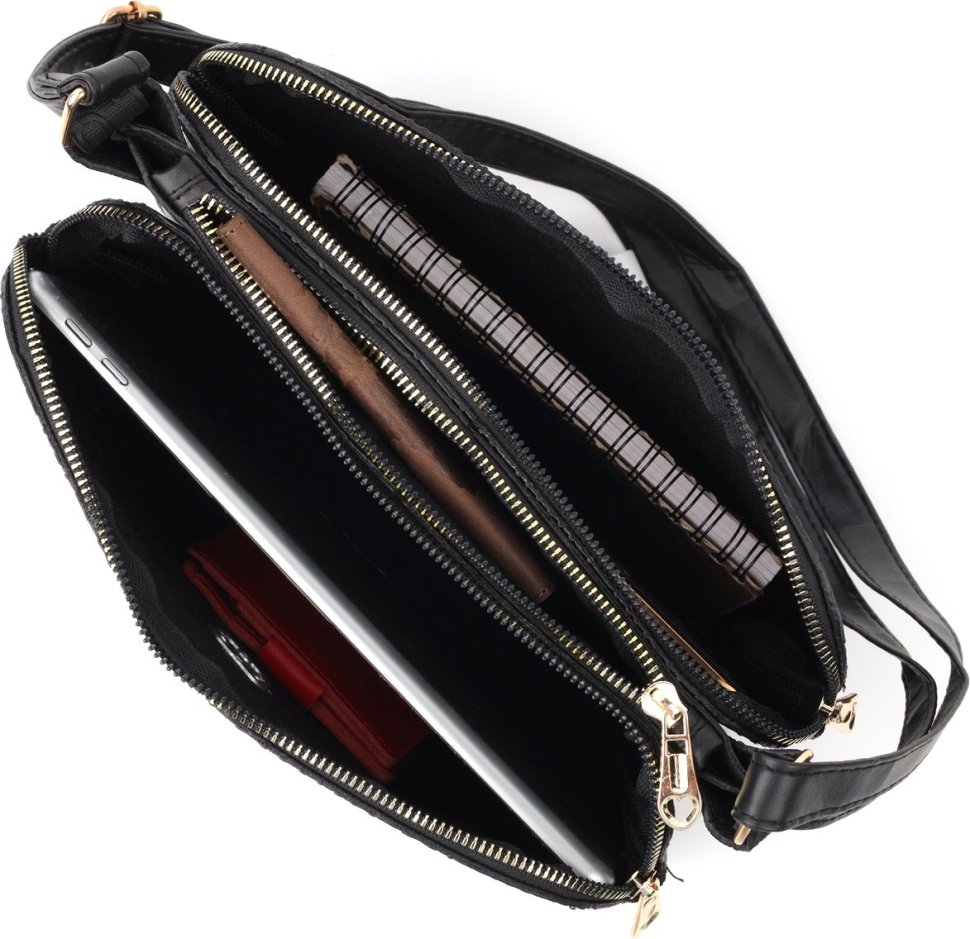 Оригинальная женская сумка-кроссбоди черного цвета из эко-кожи Vintage (18701)