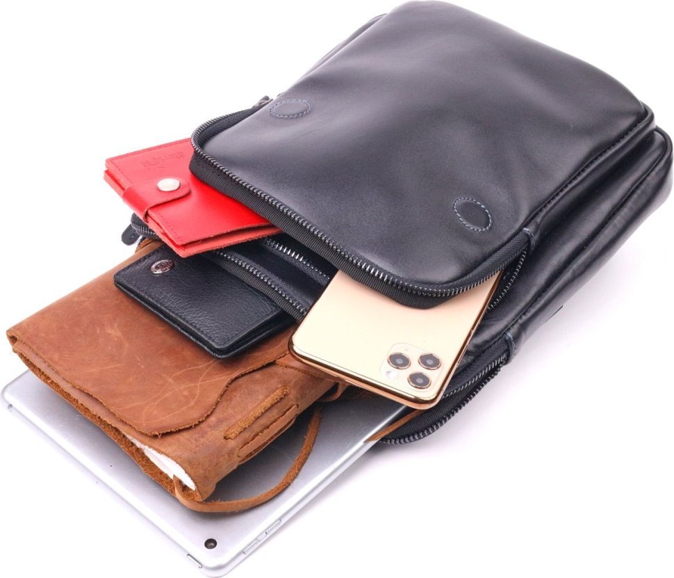 Черная мужская сумка-планшет из гладкой кожи высокого качества SHVIGEL (2418721)