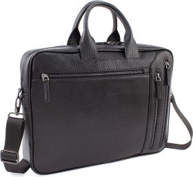 Добротная мужская сумка-портфель из натуральной кожи черного цвета на молнии KARYA (10267)