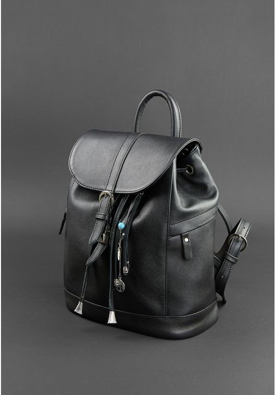 Кожаный черный рюкзак вертикального типа с клапаном BlankNote Олсен (12831)