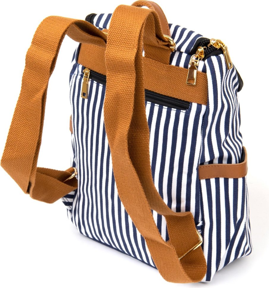 Белый текстильный женский рюкзак в полоску Vintage (20668)