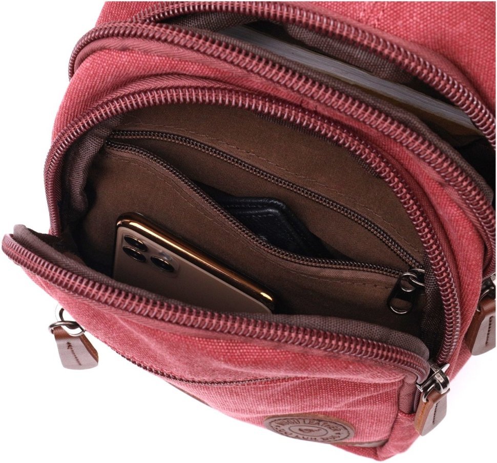 Бордовая сумка-рюкзак среднего размера из текстиля Vintagе 2422175