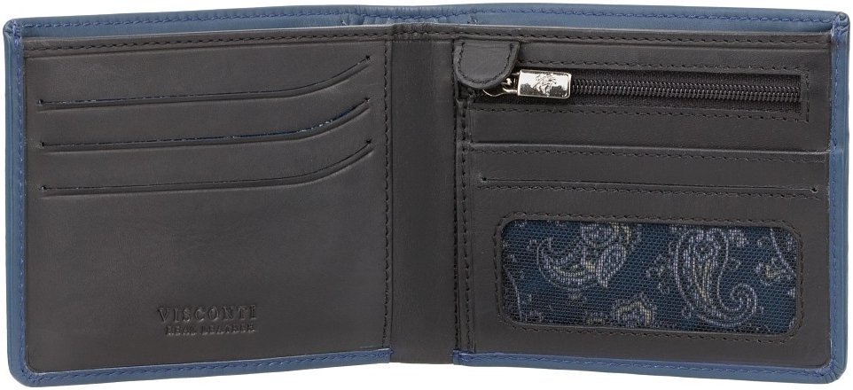 Синее мужское портмоне из натуральной кожи высокого качества с RFID - Visconti 69072
