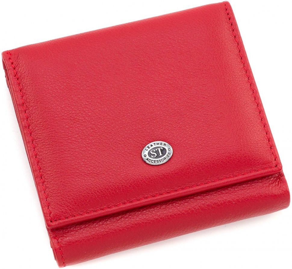 Тонкий женский маленький кошелек красного цвета с монетницей ST Leather (15321)