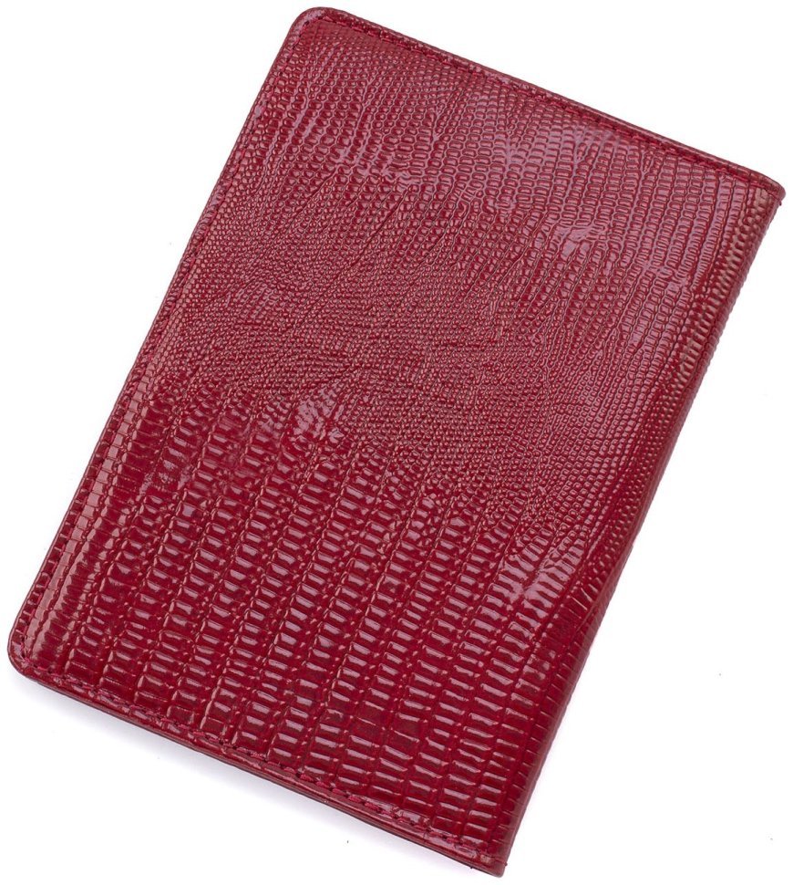 Красная женская обложка для паспорта из лаковой кожи под змею KARYA 69772