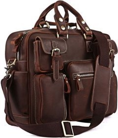 Вместительная кожаная сумка коричневого цвета с ручками VINTAGE STYLE (14075)