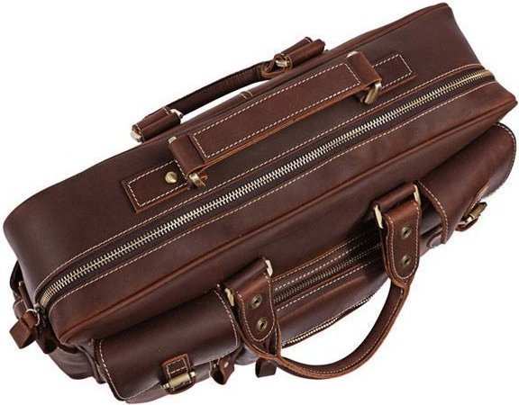 Вместительная кожаная сумка коричневого цвета с ручками VINTAGE STYLE (14075)