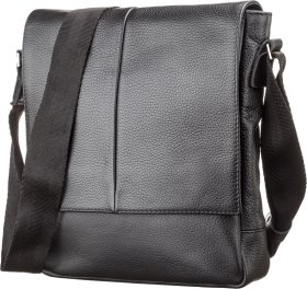 Чоловіча повсякденна сумка на плече із зернистої шкіри чорного забарвлення SHVIGEL (00861)