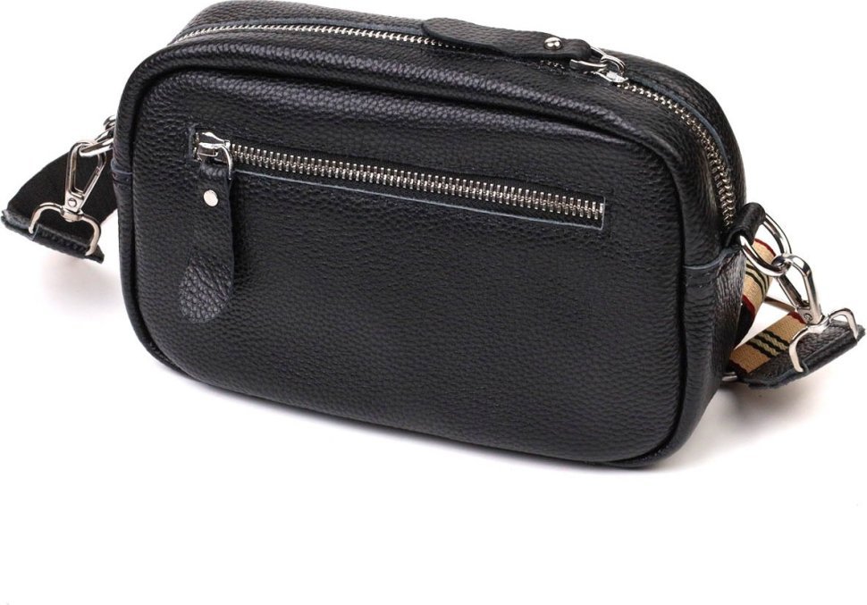 Женская сумка-кроссбоди горизонтального типа натуральной кожи черного цвета Vintage (2422123)