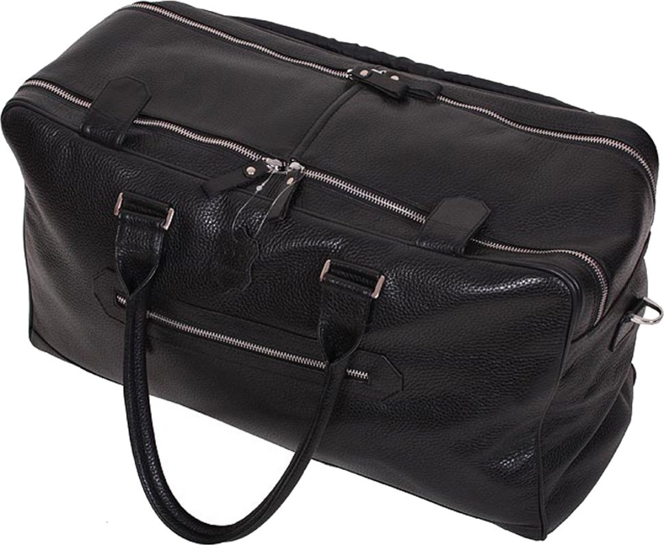 Надежная дорожная сумка из фактурной кожи черного окраса Vip Collection (21124)