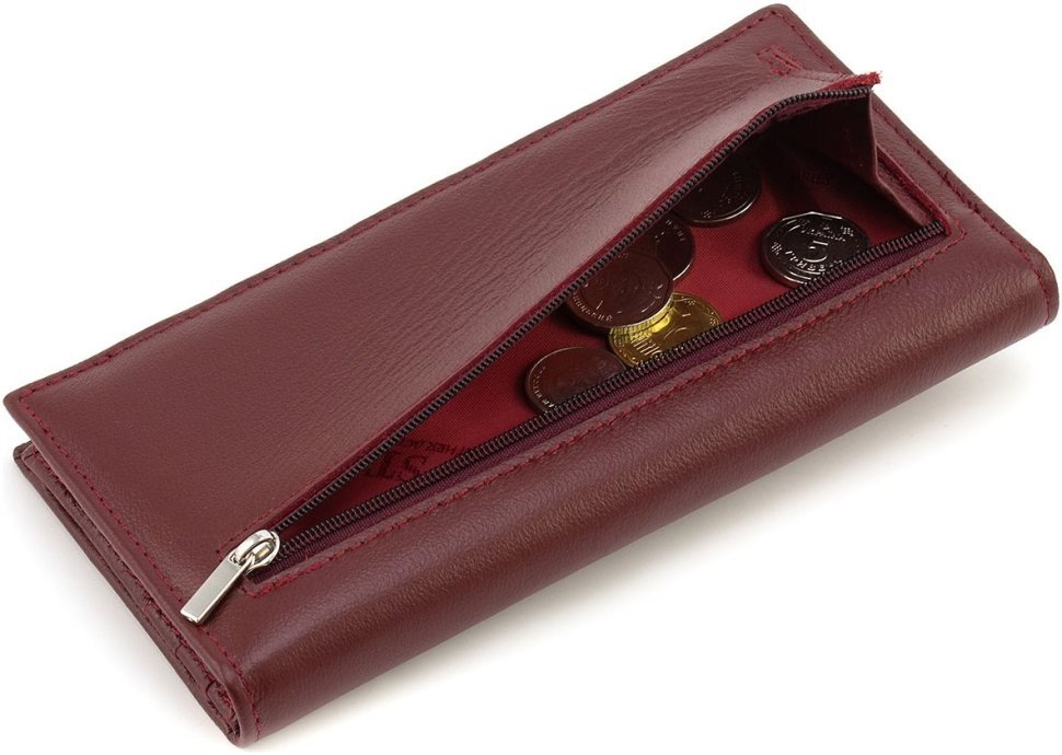 Женский бордовый купюрник из натуральной кожи на магнитах ST Leather 1767473