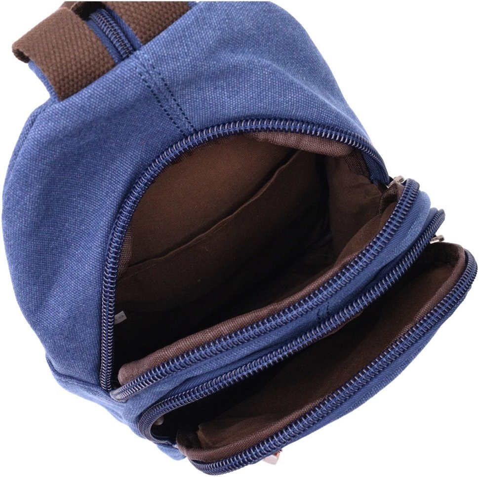 Синий мужской слинг-рюкзак среднего размера из текстиля Vintagе 2422176