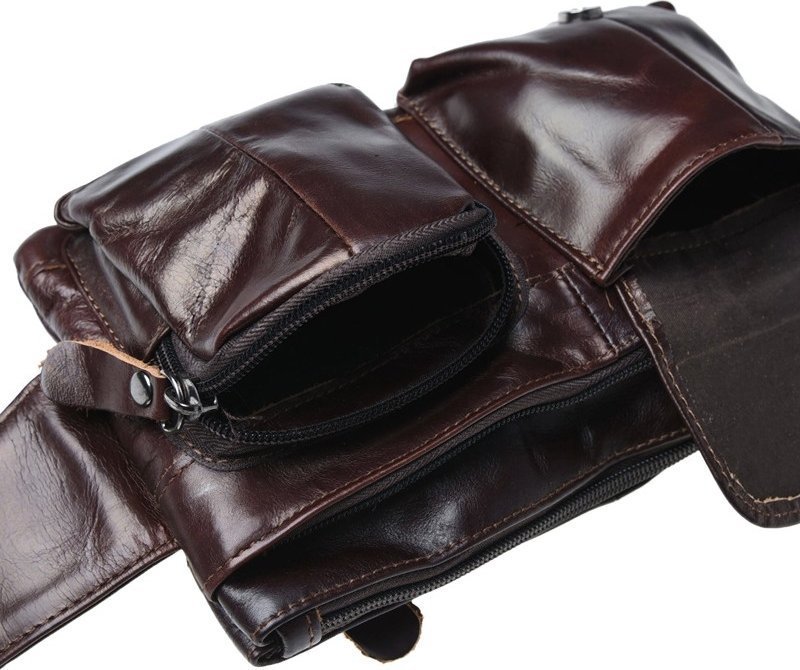 Кожаная мужская поясная сумка-бананка коричневого цвета Keizer (22102)