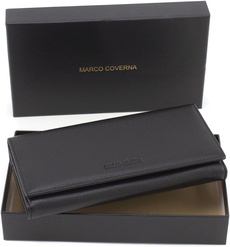 Черный женский кошелек большого размера из натуральной кожи Marco Coverna 68673