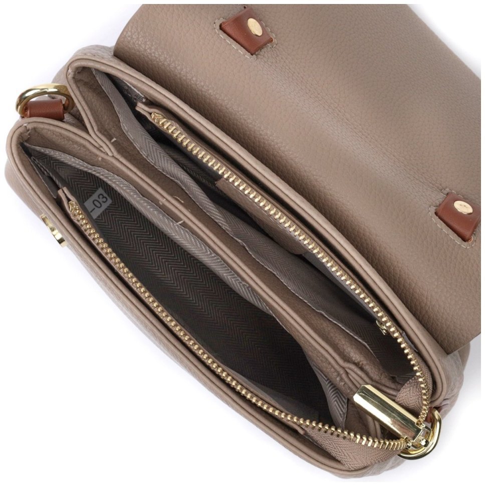 Женская плечевая сумка из натуральной кожи бежевого цвета с клапаном на магнитах Vintage 2422337
