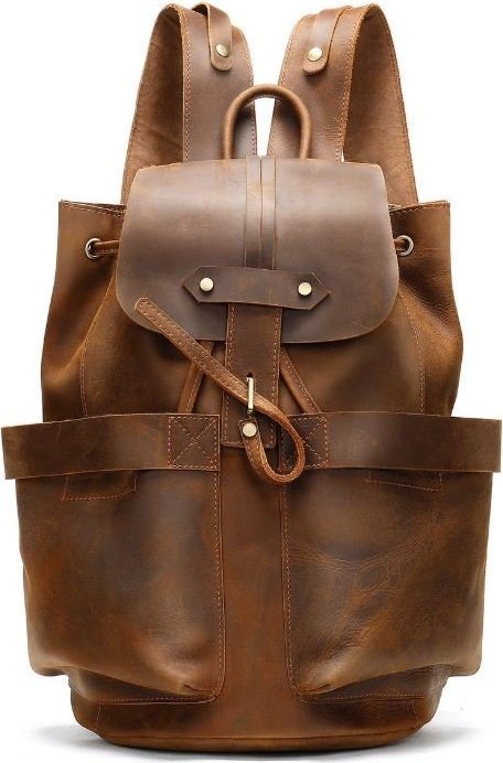 Оригинальный рюкзак из кожи Crazy Horse с карманами VINTAGE STYLE (14888)