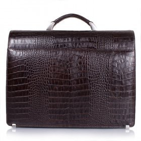 Эксклюзивный портфель коричневого цвета из натуральной кожи под крокодила Desisan (319-19) - 2