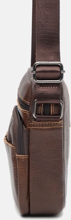 Коричневая наплечная мужская сумка-планшет из натуральной кожи с выраженной фактурой Keizer (19368)