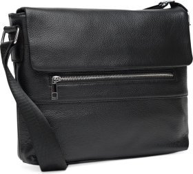 Средняя мужская кожаная сумка-мессенджер в универсальном черном цвете Borsa Leather (56774)