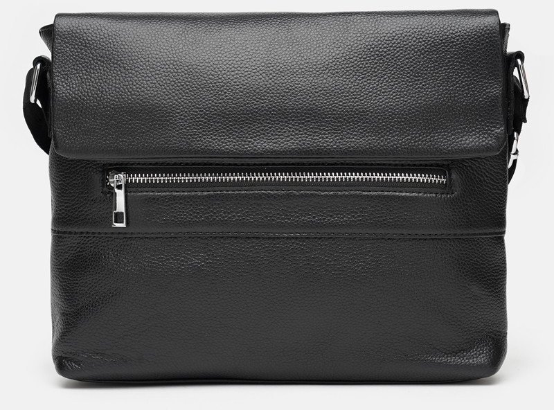 Средняя мужская кожаная сумка-мессенджер в универсальном черном цвете Borsa Leather (56774)