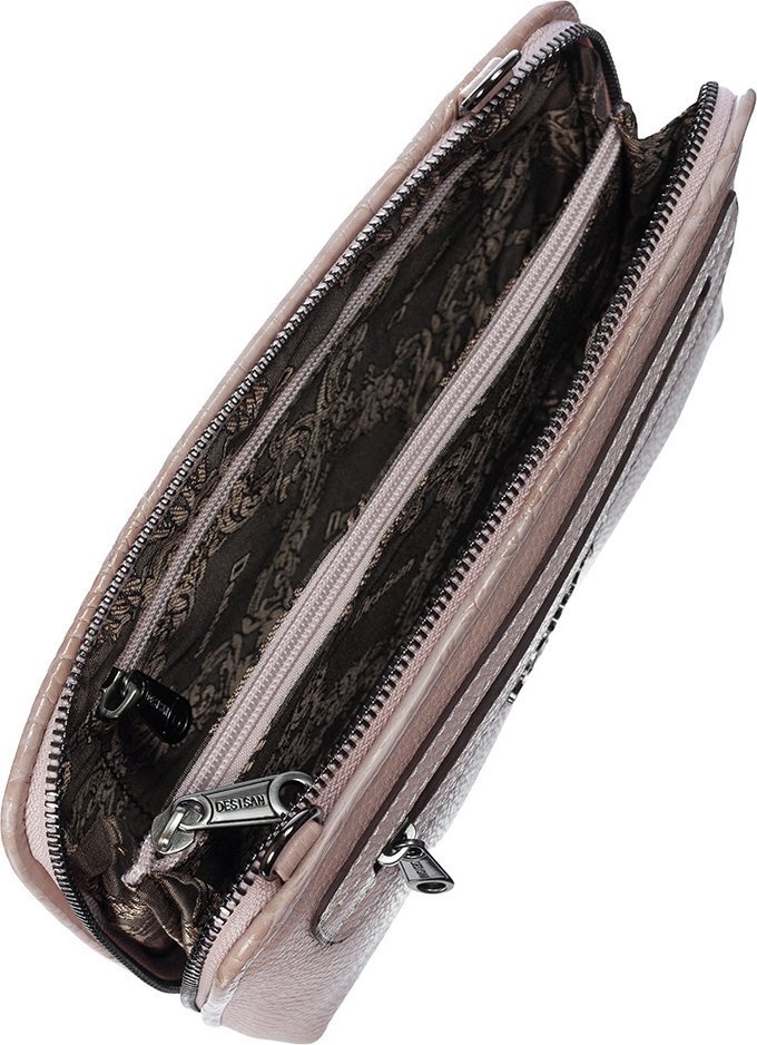 Пудровая сумка из натуральной кожи с серебристой фурнитурой Desisan (2012-606)