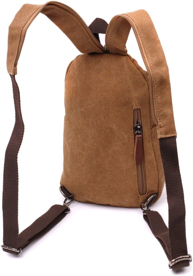 Коричневый мужской слинг-рюкзак из плотного текстиля Vintagе 2422177