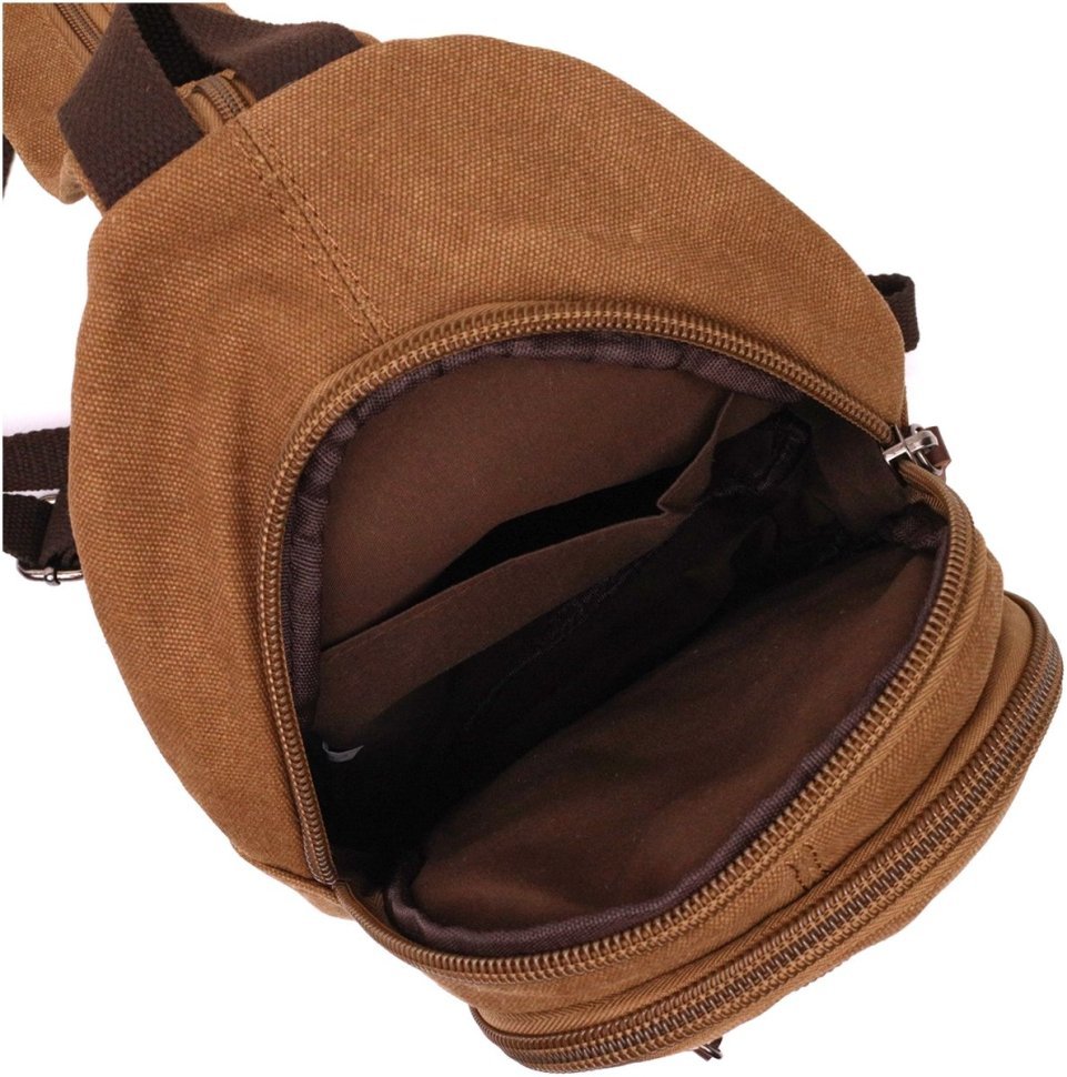 Коричневый мужской слинг-рюкзак из плотного текстиля Vintagе 2422177