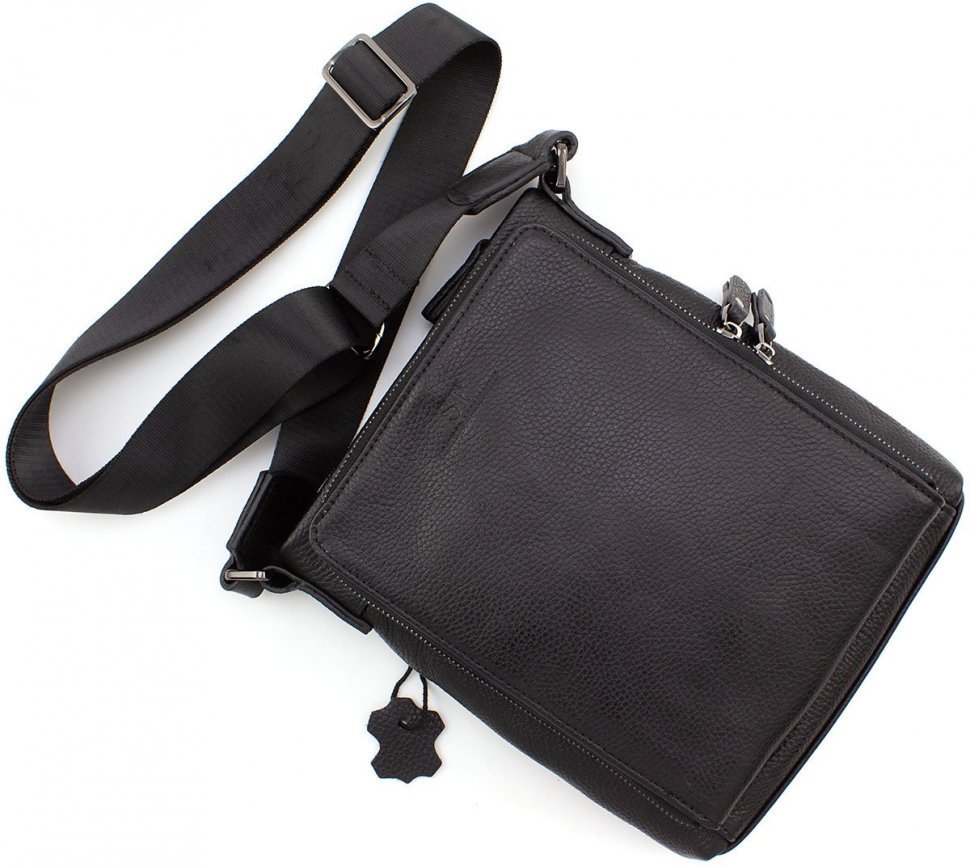 Кожаная мужская сумка-планшет вертикального формата в черном цвете ST Leather (15477)