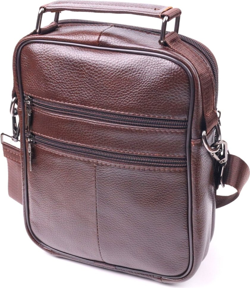 Коричневая мужская сумка-барсетка из натуральной фактурной кожи с ручкой Vintage (2421276)