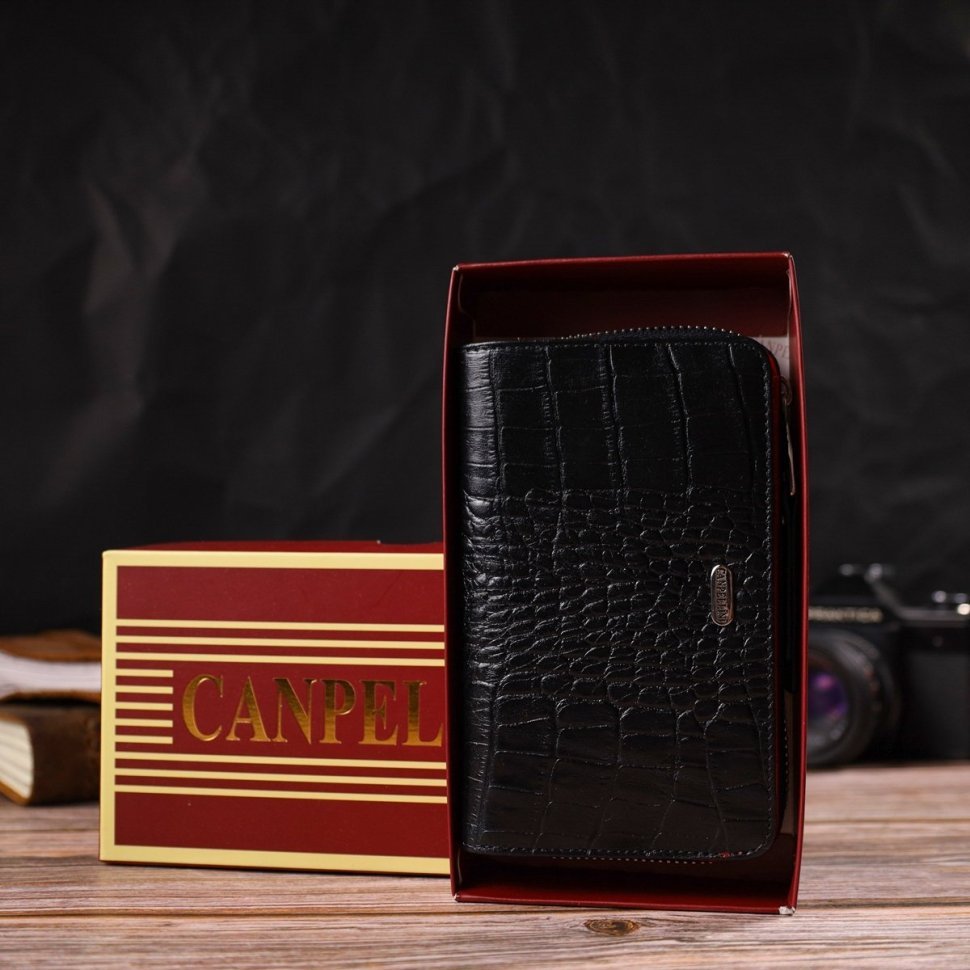 Черно-красный женский кошелек среднего размера из натуральной кожи с тиснением под крокодила CANPELLINI (2421911)