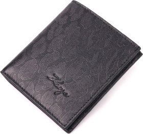 Мужское черное портмоне из натуральной кожи с рисунком KARYA (2421061)