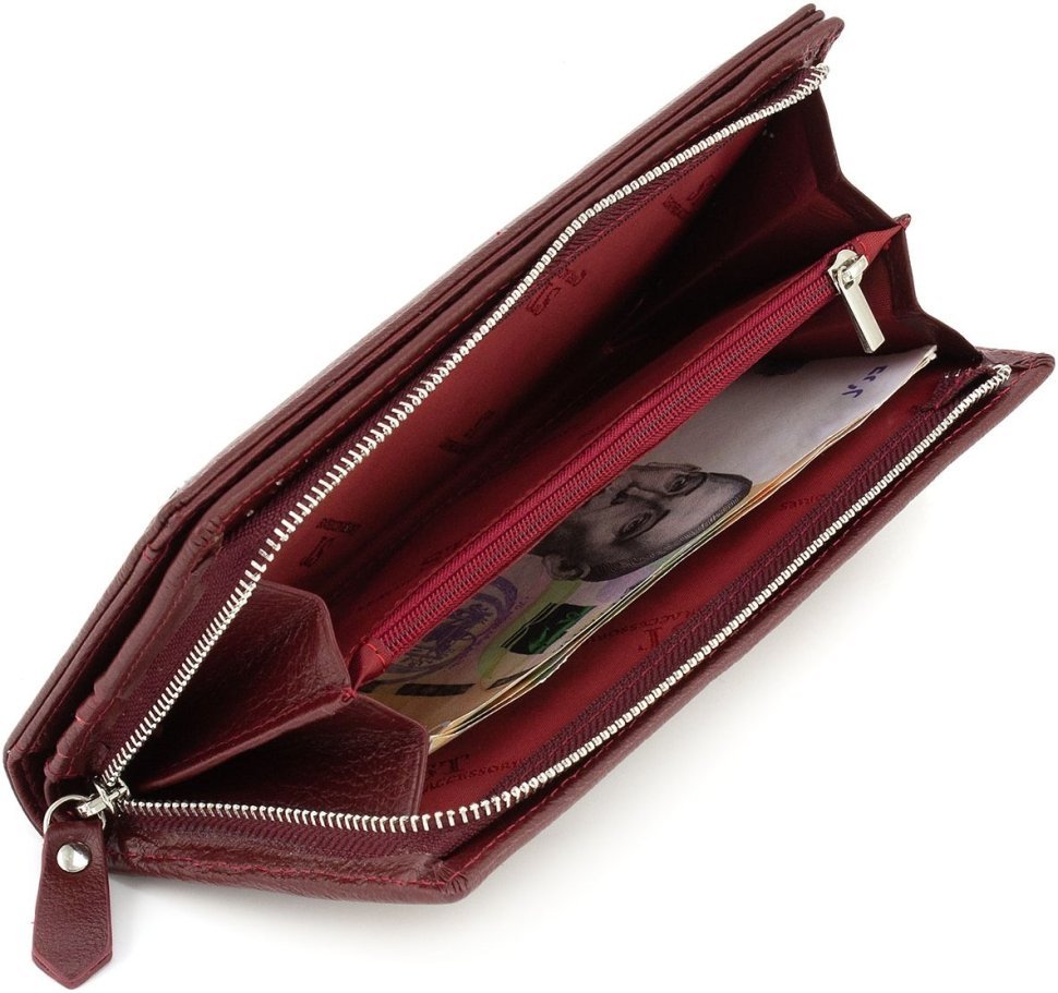 Крупный женский кошелек из натуральной кожи бордового цвета ST Leather 1767475