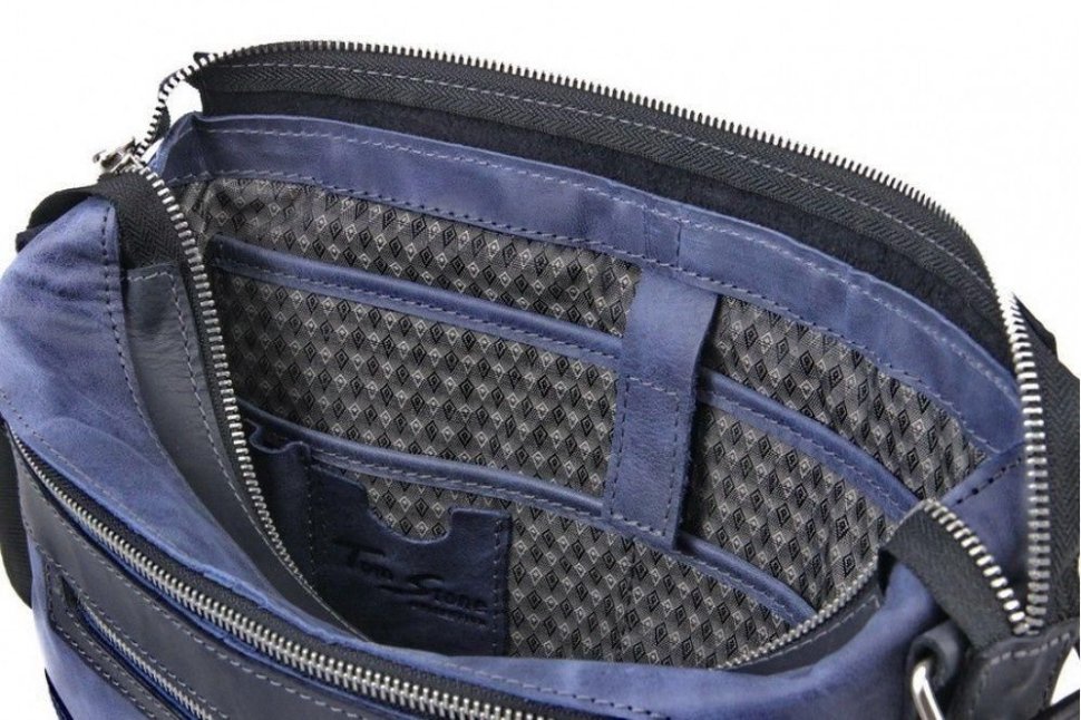 Мужская сумка синего цвета из натуральной кожи Tom Stone (12190)