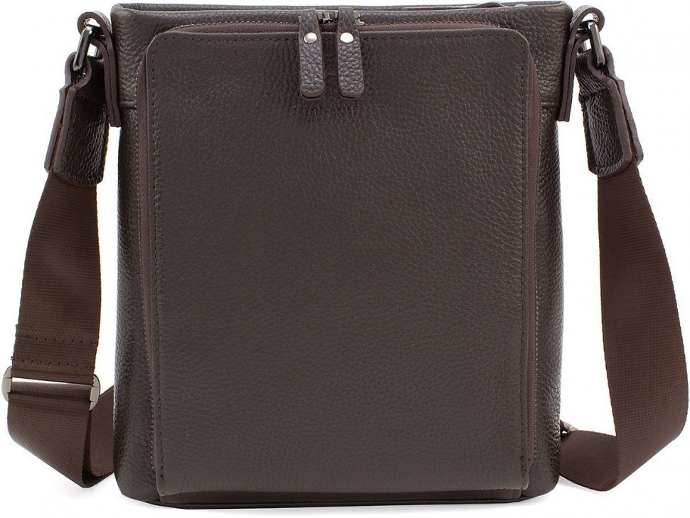 Коричневая наплечная сумка-планшет из натуральной кожи на молнии ST Leather (15478)