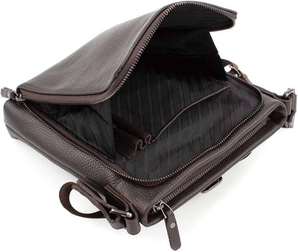 Коричневая наплечная сумка-планшет из натуральной кожи на молнии ST Leather (15478)