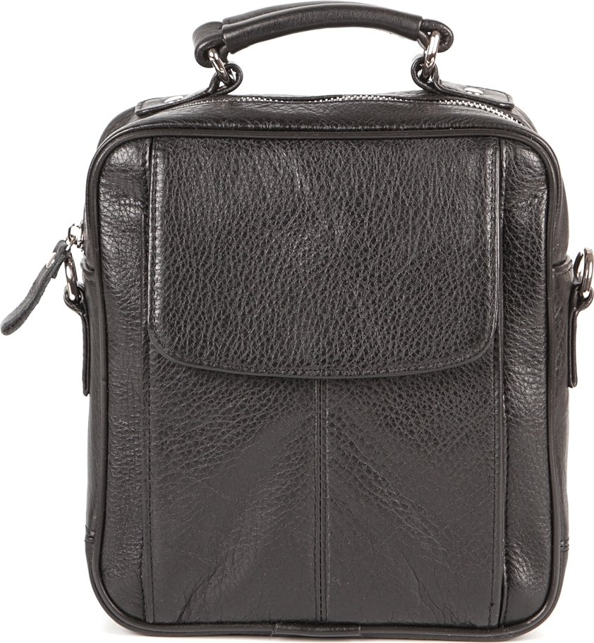 Мужская кожаная сумка-барсетка маленького размера в черном цвете SHVIGEL (00875)